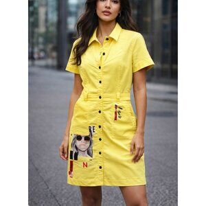 Esito Yellow Button-Front Short-Sleeve Dress With Pocket Size EU 38  US 6